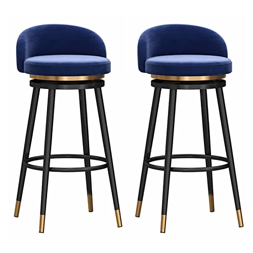 WDSOPK Taburete De Bar para Mostrador De Cocina,Sillas Altas Giratorias De Terciopelo con Respaldo Y Reposapiés,Taburetes Tapizados De Altura para Isla De Cocina.(Cojín Azul-75Cm De Alto)
