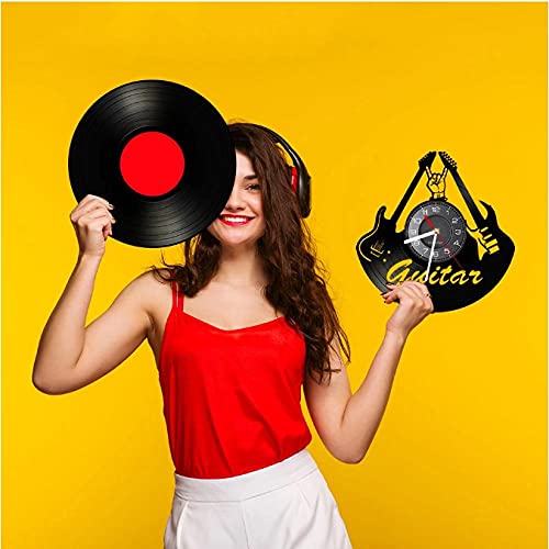 Chitarre elettriche Retro Rock And Roll Disco in Vinile Orologio da Parete Band Music Studio Decor Disco in Vinile Craft Design Moderno Orologio a Tempo