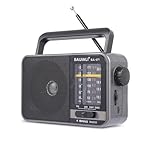 Portable Battery Radio - Retro AM/FM/SW Transistor Radio with 5W Speaker | USB-C & Battery Powered for Emergency, Camping & Home | Rechargeable | Easy to Use - BJL-671 (Grey)