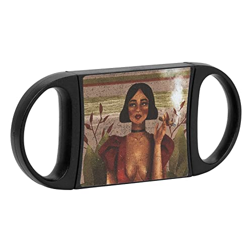 Quality Importers Slide Cigar Cutter, Havana Beauties Global NFT Gallery Series, Cubanesque Cigar Portrait on Closed Back Straight Cut Black Frame (Havana Fascination)