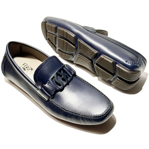 9.5 D Peter Blue Calf Leather Men's Gancini Loafers Drivers Dress (Salvatore4