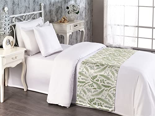 Lunarable Vintage Bed Runner, Floral Pattern With Boxwood Ed Eucalyptus Fern Maidenhair, Decorative Accent Bedding Scarf For Hotels Homes And Guestrooms, Twin, Reseda Green #TOP3