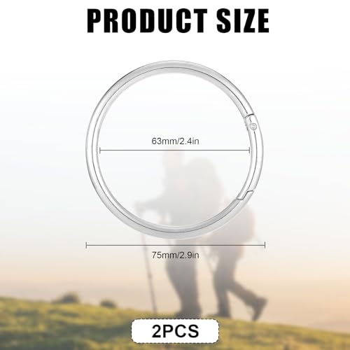2 Stück Karabiner Rund, Karabinerhaken Groß, Schlüsselring Groß, Karabiner Ring, Schlüsselring Karabiner Edelstahl, 75 mm Außendurchmesser für Schlüsselanhänger, Taschen, DIY Basteln (Silber)