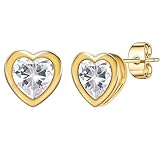 Heart Gold Stud Earrings for Women 14k Gold Plated Gold Cute Earrings Crystal Fake Diamond Dainty Fa