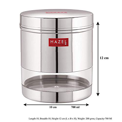 Image of HAZEL Stainless Steel Transparent Wide Mouth See Through Container, Silver, Set of 2, 700 Ml