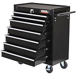 Roller Tool Cabinet Storage 7 Drawer Toolbox Tool Chest Trolley With Wheel Black, Made with Powder Coated Steel & Rust-resistant, Ball Bearing Slides and 4 Wheels with Brakes