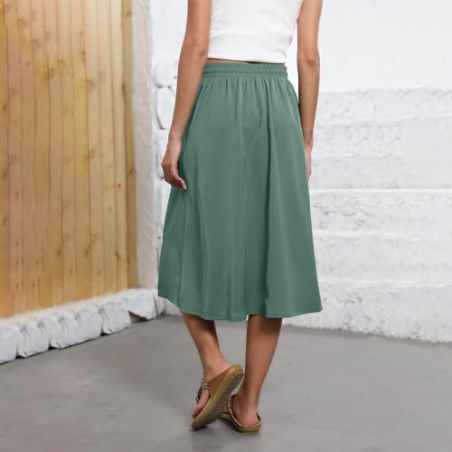 Generic Boho Midi Skirts for Women Trendy Summer Elastic High Waisted Flowy Skirts A Line Knee Length Skirts4