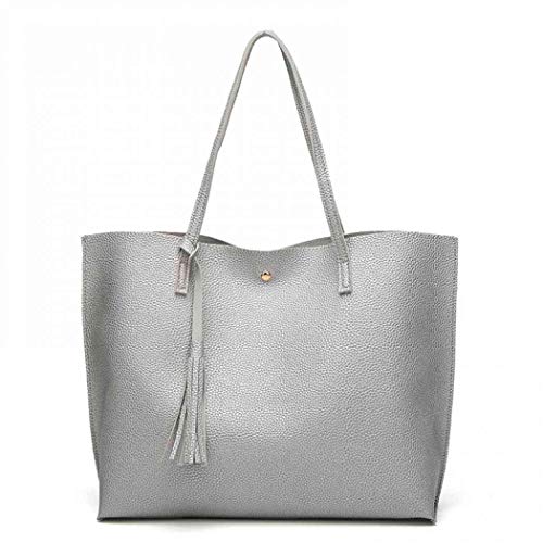Bolsos para mujeres, señoras bolso bolso de mano suave de cuero de la PU de gran capacidad para mujer asa superior bolsa de hombro para las mujeres bolso negro, color Plateado, talla Talla única Cover