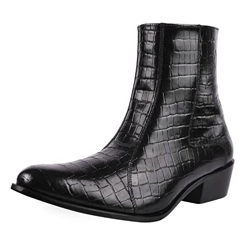 Image of LIBERTYZENO Mens Animal Print & Plain Leather Adults High Ankle Retro Dress Boots for Easter Gift