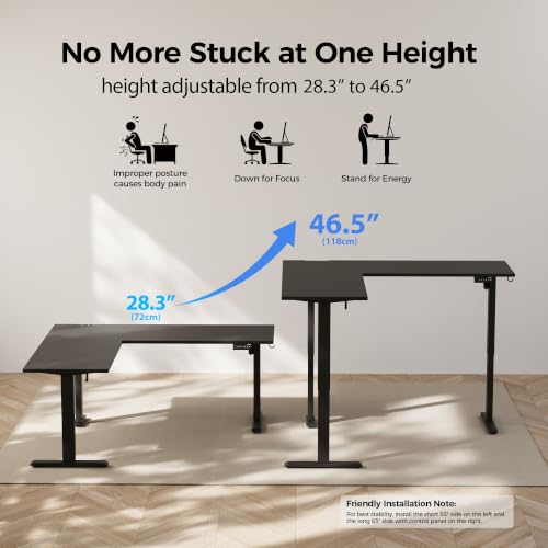 Image of Agilestic 75 Inch L Shaped Standing Desk Adjustable Height, Corner Standing Desk, Sit Stand Up Computer Table, Splice Board, Black