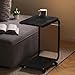 KADEUX C Shaped End Table, Portable Mobile Sofa Table, C Shaped Over Bed Table with Wheels and Storage Shelves, Small Couch Table for Bedroom Living Room (Color : Black Wood Grain Color)