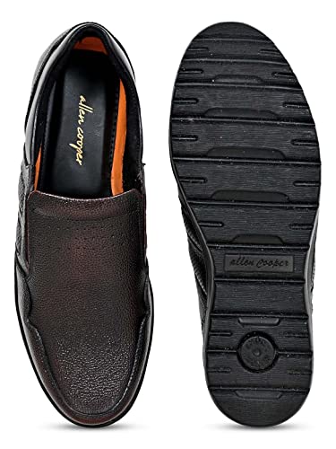 Image of Allen Cooper Men's Black Genuine Leather Loafers |Slip-On Formal Shoes | Comfortable Office Moccasins for Men