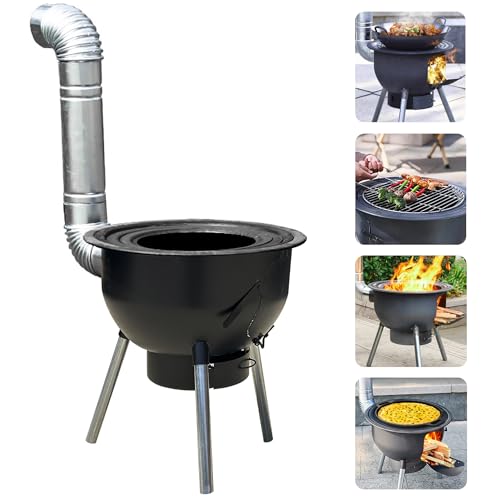 Multifunction Wood Burning Stove with Grill Rack,Large Portable Charcoal Grill,Rocket Stove for Outdoor/Backyard Cooking,Off Grid Living Supplies