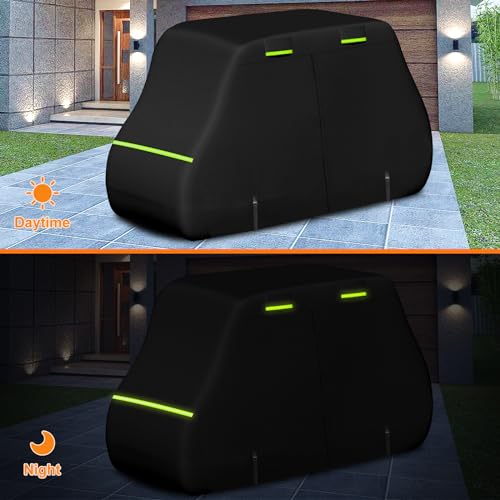 Image of 420D Car Cover Compatible with Chrysler /Polaris GEM e4 4 Seater Neighborhood Electric Vehicle, All-Weather Protection Waterproof Car Cover for 4 Person Golf Cart Enclosure