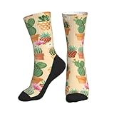 Calzini da donna, uomo, atletico, pianta in vaso con cactus, suola a metà polpaccio, calzini da corsa da donna e uomo