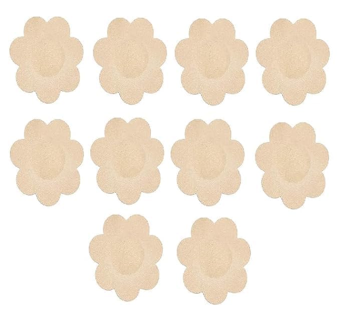 Nipple Covers for Women Men, Ultra-Thin Disposable Breast Pasties, Skin-Friendly Breathable Hypoallergenic Satin Petals for Backless Strapless Dresses T-Shirts Bikini Backs, 5 Pairs Nude-image-36