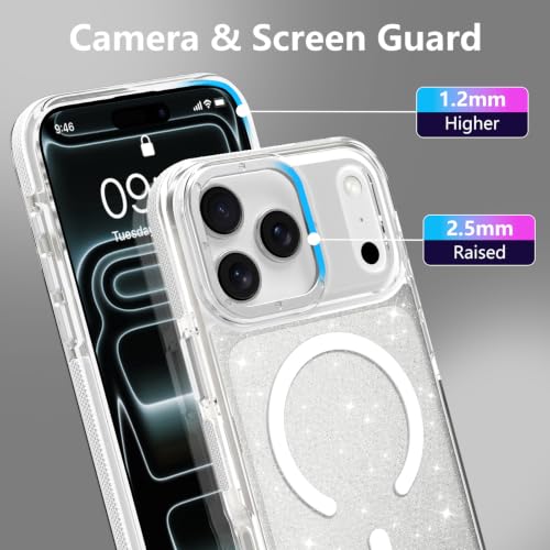 Image of Magnetic Case for iPhone 17 Pro [Compatible with Magsafe] [Bling Glitter Fluorescent Design] [1 Screen Protector] Slim Translucent Matte Case for iPhone 17 Pro 6.3 inch 2025, White