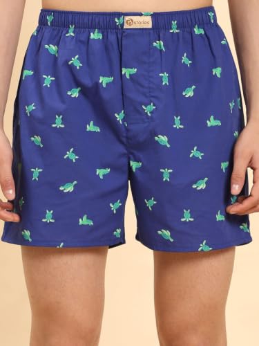 Image of B STORIES Bstories Men's Cotton Printed Boxer Shorts | Soft & Breathable Woven Cotton | Elastic Waist | Regular Fit | Comfortable Lounge & Sleepwear