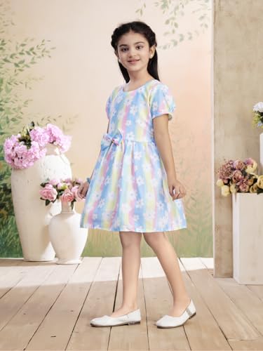 Image of Aarika Girls Casual Wear Blue Colour Floral Print Cotton Frock