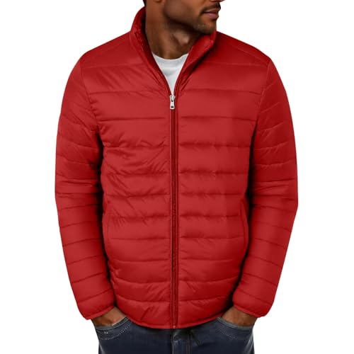 FOCLMP Men's Puffer Jacket Puffy Packable Lightweight Down Coat Winter Outdoor Stand Collar Windproof Quilted Bubble Coats men's outerwear jackets & coats big and tall Red 3XL