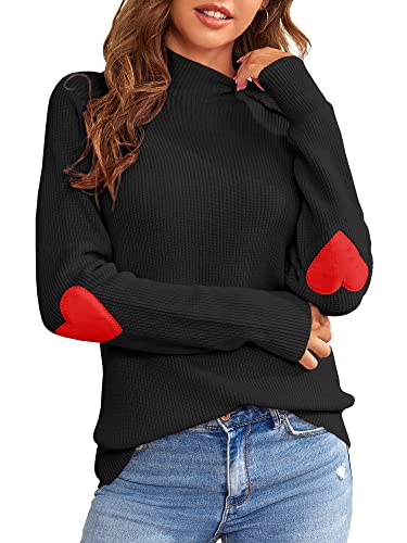 FERBIA Women Turtleneck Sweater Oversize Heart Slouchy Chunky Pullover Baggy Batwing Knit Cute Loose Fall Cozy Comfy Top