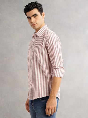 Image of Thomas Scott Men's | Stripes | Full Sleeve | Regular Fit | Linen Blend | Spread Collar | Casual Shirt