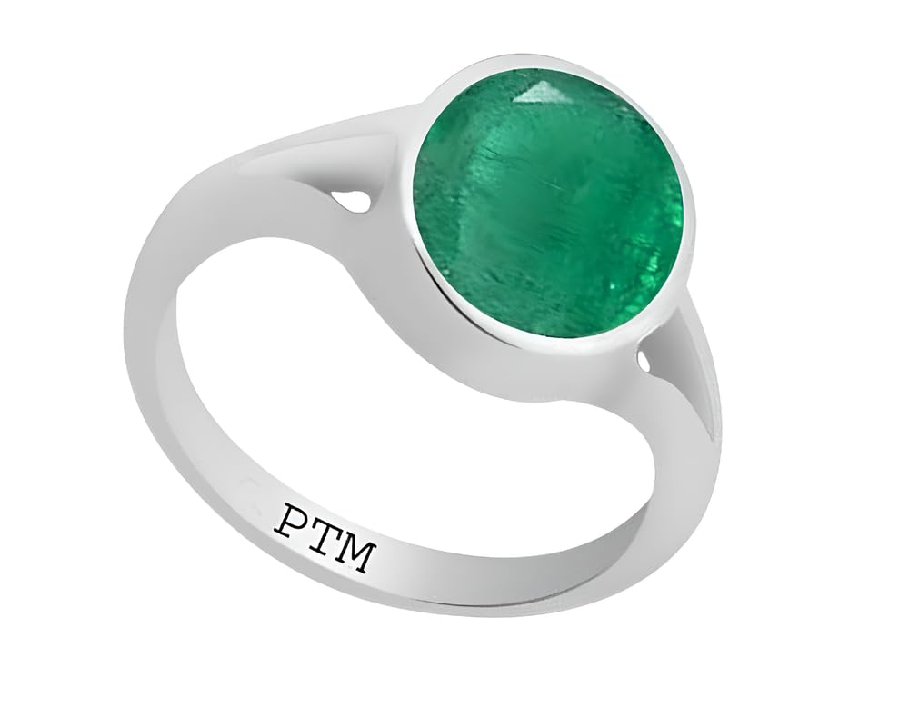 PTM 925 Sterling Silver emerald (panna) 3.25 to 10.25 Ratti or 3.00 to 9.50 carat Astrological Gemstone Bis Hallmark Ring for Men & Women