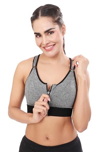 Image of Bella Voste Women Polyester Spandex High Impact Front Zip Sports Bra Fitness Criss Cross Back Crop Tops Tank Gym Yoga Workout, Size: M-5XL