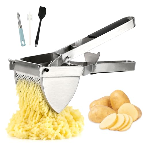 Prensa Patatas de Acero Inoxidable – Pasapures Acero Inoxidable con Capacidad 650ml, incl. Pelador, Cepillo de Limpieza y Espátula de Silicone