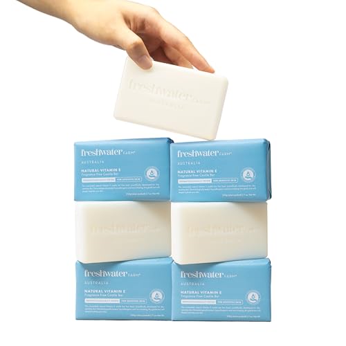 Freshwater Farm Australia Soothing Castile Natural Body Bar/Soap Bar for Women/Men- Moisturising Natural Vitamin E Soap. Nourishing Essential Oils For Dry, Sensitive Skin-200g x 8 Pack
