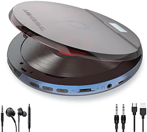 CD Player Portable, MONODEAL Portable CD Player for Car Anti-Skip Protection, Rechargeable Walkman CD Player with Headphones for Running & Traveling, Personal Compact CD Player for Seniors, Adult,Kids