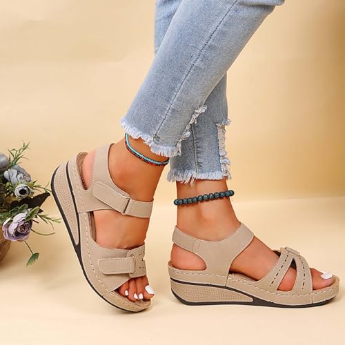 Womens Casual Platform Wedges Sandals Peep Toe,Orthopedic Sandals for Women with Arch Support Plantar Fasciitis,Heel and Foot Pain Relief Comfortable Walk4