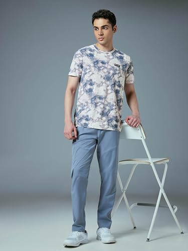 Image of TECHNOSPORT Men's Polyester Slim Fit All Over Print Crew Neck Half Sleeve T-Shirt with Technocool+,SPF50+ and Quick Dry