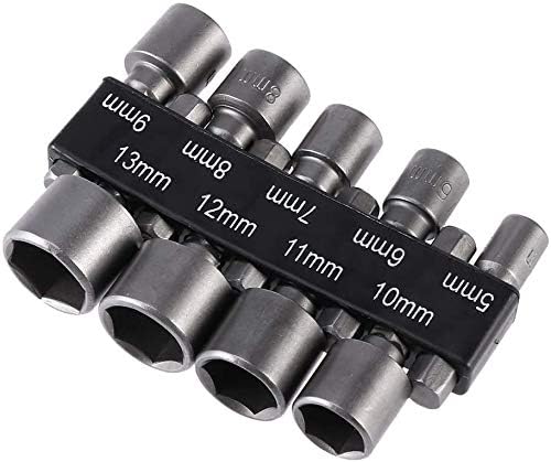 ZOJI 9PCS 5-13mm Imperial Socket Nut Impact Driver Adapter Drill Bits 1/4 Inch Hex Shank Tool Set Nut Driver Socket Bit Set