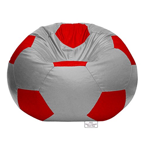 Image of RnS Rest 'n' Sleep - Bean Bag Football Chair Filled with Beans for Living Room, Bed Room for Relaxing, with 1 Year Warranty (Red /Light Grey, XXXL)
