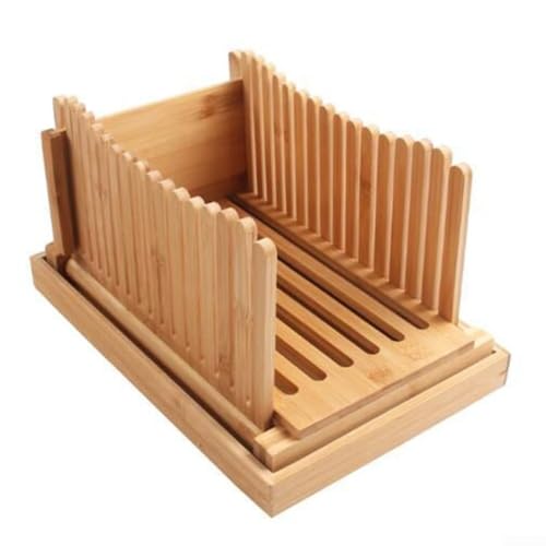 DAZZLEEX Cortador de pan de madera, tabla de cortar pan plegable de madera con bandeja para recoger migas para pan, tostadas（Wave