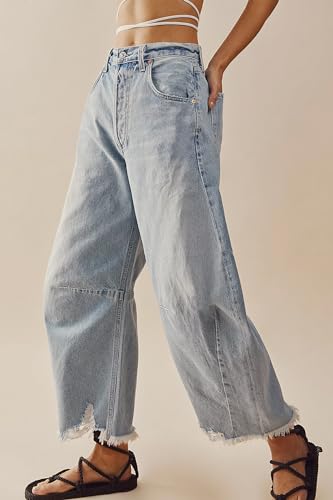 HOTIAN Womens Barrel Jeans Wide Leg Mid Waist Horseshoe Jeans Y2k Baggy Denim Pants with Pockets3
