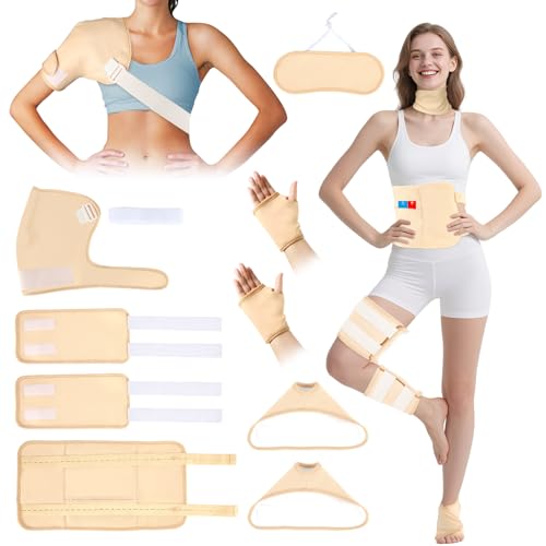 Castor Oil Pack Wrap, 9 Pcs Organic Castor Oil Packs Kit for Neck Shoulder Waist Back Hand Knee Leg and Feet, Castor Oil Patches Reusable Pads Kit for Hot/Cold Oil Wrap Compress for Woman/Man【Khaki】