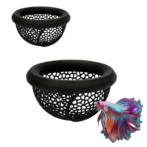 Lot de 2 grottes flottantes Betta - Décoration d'aquarium avec anneau d'alimentation - Hamac noir pour crevettes, gupys et petits poissons