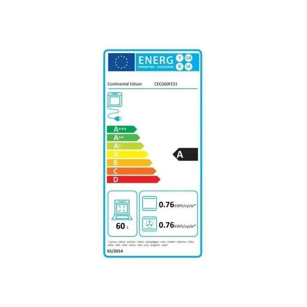 Cuisiniere gaz CONTINENTAL EDISON CECG60FCS1 - 4 feux - L59,8 x P61 xH83cm- Silver