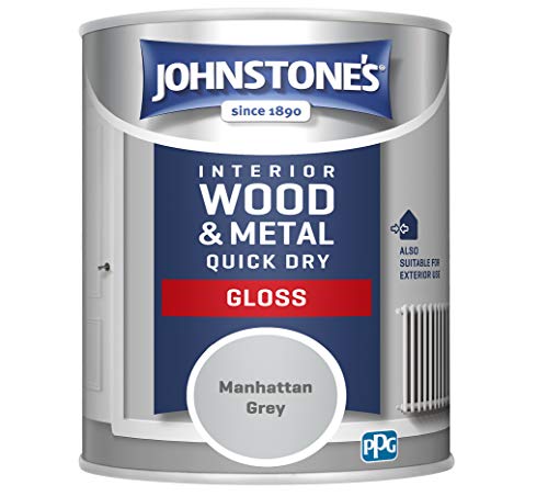Johnstones - Quick Dry & Non Drip Gloss Paint for Wood & Metal - Manhattan Grey | Interior & Exterior | Low Odour Water-Based Formula Dry in 1-2 Hours | 10m2 Coverage per Litre | 750ml