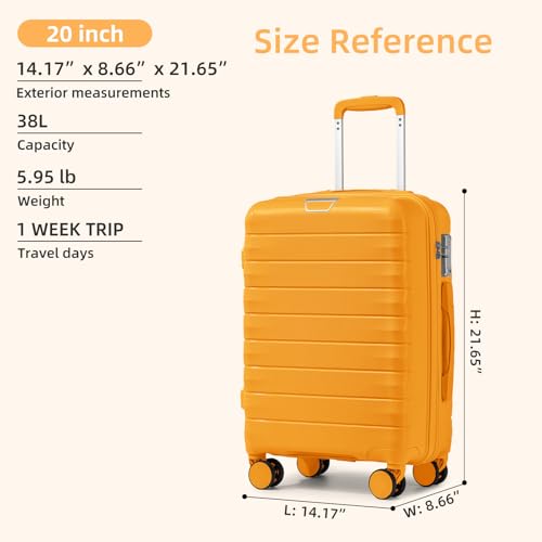 Image of LARVENDER Carry On Luggage 22x14x9 Airline Approved, Suitcases with Wheels | 20Inch Hardside PP Carry-On Luggage for Women Men, TSA Lock, Yellow