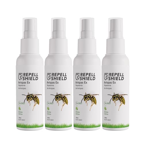 RepellShield® Spray Repelente Avispas Exterior e Interior - 4x100ml - Ahuyentador Natural para Piscina, Jardín, Terraza, Hogar - Alternativa a Insecticida Avispas Exterior