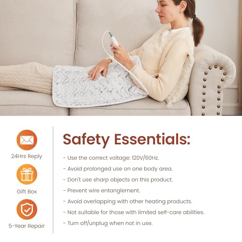 Image of Bearhug XL Electric Heating Pad 20''x24'' Double-Sided Faux Fur Heated Pad, 6 Heat Levels, 2H Auto-Off, Moist & Dry Heat Therapy for Back Pain Relief, Machine Washable, ETL Certified, Gift Box