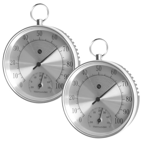 Termómetro analógico para interior y exterior, 2 unidades, higrómetro para casas, 10 cm, alta precisión de medición, higrómetro de invernadero con anillo para colgar para casas, jardines, coches