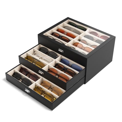 Image of NEWLOOP 30 Slots Sunglass Organizer Drawer Display Case for Multiple Pairs of Eyeglass Storage Box for Women Men