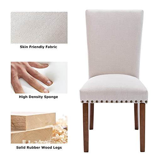 Colamy Upholstered Fabric Dining Chairs Set Of 6, High Back Padded Chairs W/Nailed Trim & Solid Wood Legs, Classic Parsons Chairs Side Chair For Home/Kitchen/Living Room-Beige #TOP4