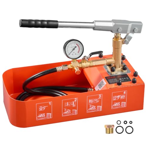 VEVOR Hydrostatic Test Pump 2 Gallon Hydraulic Manual Water Pressure Tester Single Valve Hydrostatic Water Pipe Leakage Pressure Test Pump Kit with Gauge & Tank 0-50 Bar Range for Pipeline Heating