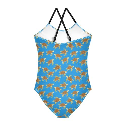 senya Girls Swimsuits One-Piece Swimwear Tie Bathing Suit Beach Summer Round Neck 7-8T Sea Turtles Pattern2