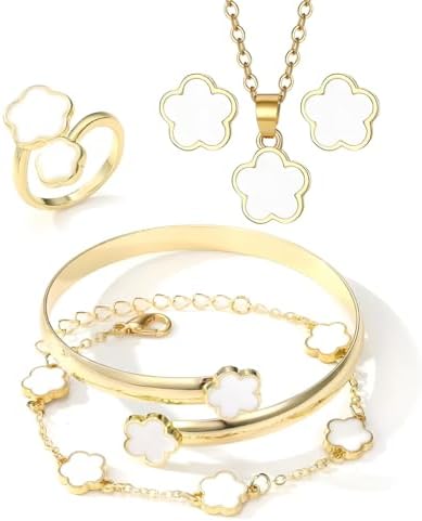 Jogo de Joias Flor da Sorte Banhado a Ouro, Conjunto com Colar, B...